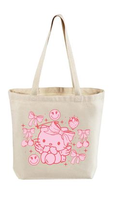 Canvas Tote Bag Size: - 15"W × 16"'H x 3"D - 21" Handles Hello Kitty Tote Bag, Tote Bags Design, Sanrio Tote Bag, Hello Kitty Tote Bag For Daily Use, Cute Hello Kitty Print Tote Bag, Trendy Hello Kitty Print Tote Bag, Sanrio Tote, Creative Tote Bag, Painted Tote