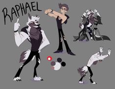 the character sheet for an animated movie with wolfs and other characters in black and white