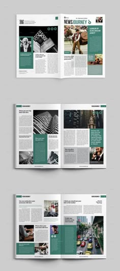 an image of the inside pages of a magazine or brochure with green and white colors