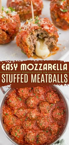 Easy Mozzarella Stuffed Meatballs, Game day food, football party finger foods, best snack ideas for Game day Baked Mozzarella, Cheese Meatballs, Pizza Marinara, Pork Bites, Stuffed Meatballs, Mozzarella Stuffed Meatballs, Cheese Stuffed Meatballs, Appetizer Meatballs, Meatball Recipes Easy