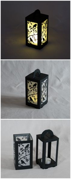 three different types of lanterns with designs on them