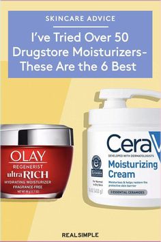 I’ve Tried Over 50 Drugstore Moisturizers—These Are the 6 Best | A good face moisturizer can benefit all skin types by balancing hydration levels (hydration = glowy skin), keeping breakouts at bay, and providing some great anti-aging benefits. We searched and tested moisturizer and after moisturizer, and complied the best drugstore moisturizers. #beautytips #realsimple #skincare #makeuphacks #bestmakeup Best It Cosmetics Products, Best Drugstore Anti Aging Products, Best Drugstore Skin Care Anti Aging, Best Skin Care Products For 40, Cheap Moisturizer For Face, Top Face Moisturizer, Eye Moisturizer Best, Best Moisturizer For Face Anti Aging, Best Drugstore Moisturizer Anti Aging