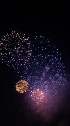 fireworks are lit up in the night sky