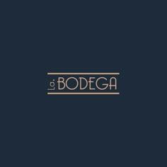 the bodega logo on a dark blue background with gold lettering and an orange stripe