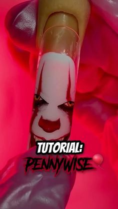 Pennywise Nails Acrylic, Penny Wise Nail Art, Pennywise Nails Designs, Nails By Dev, It Nails Halloween, Joker Inspired Nails, Penny Wise Nails, Terrifier Nails, Halloween Nails It