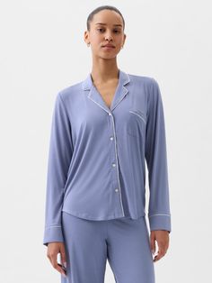 Modal Pajama Shirt | Gap Sleep Shirt, Pajama Shirt, Raw Material, Black Heart, The Gap, Petite Size, Lapel Collar, Nightwear, Piping