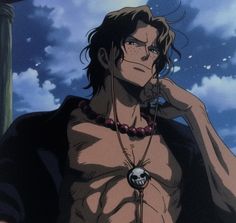 an anime character with no shirt on talking on a cell phone and holding his hand up to his ear