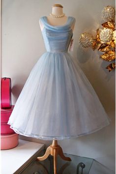 Princess Simple Homecomign Cheap Handmade Short Prom Dresses Vintage Prom Dresses 1950s, Vintage Homecoming Dresses, 1950s Prom Dress, Midi Party Dress, Blue Homecoming Dresses, Tulle Evening Dress, Blue Party Dress, Vintage Prom, Graduation Dresses