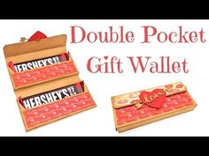 two boxes with valentine's day gifts in them and the words, double pocket gift wallet