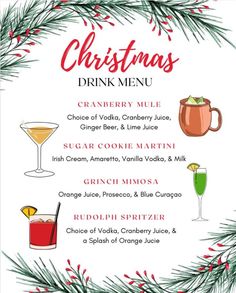 a christmas drink menu with drinks on it