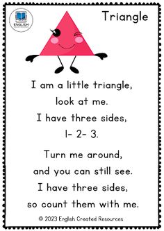 a pink triangle with the words, i am a little triangle look at me i have three sides