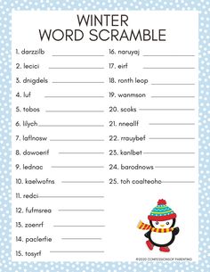 the winter word scramble is an easy way to learn how to use it for kids