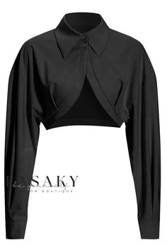 Lasaky - Synergetic Ensemble: Exquisite Arc-Shaped Collared Shirt with Ruffles, Drawstring, and Suspenders Tank Top Combo Cropped Collared Shirt, Black Shirts, Loose Fit Shirts, Short Shirt, Cute Tank Tops, Vest White, Short Shirts, Crop Shirt, Collar Shirts