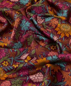 Liberty Fabrics - Standen Manor Silk Satin Purple Clothes, Andie Macdowell, Liberty Fabrics, Fashion Things, Silk Satin Fabric, Deep Autumn, Seasonal Color Analysis, Dark Autumn, Sunflower Wallpaper