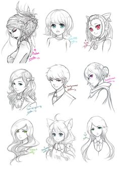 some drawings of different types of hair