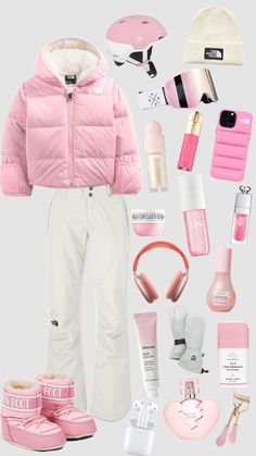 #winter #pink #preppy Outfit Ideas For Ice Skating, Winter Necessities, Snow Clothes Aesthetic, Preppy Skiing Outfit, Shuffle Outfit Winter, Christmas Skiing, Ski Outfit Ideas, Pink Snow Outfit, Preppy Ski Jacket