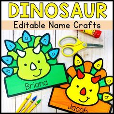 Dinosaur Craft PreK Dinosaur Name Craft Free Printable, Dinosaur Name Crafts Preschool, Dinosaur Name Craft, Preschool Dinosaur Crafts, Dinosaur Preschool Activities, Preschool Dinosaurs, Dinosaur Week, Dinosaur Crafts Preschool, Language Activities Preschool