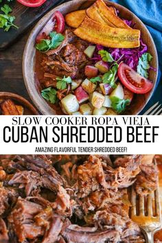 slow cooker recipe for a cuban shredded beef is an easy and delicious meal that's ready in under 30 minutes