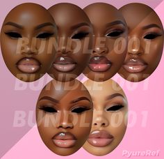 six different images of the same woman's face with various makeup shapes and colors