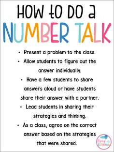 a poster with the words how to do a number talk written in different colors and font