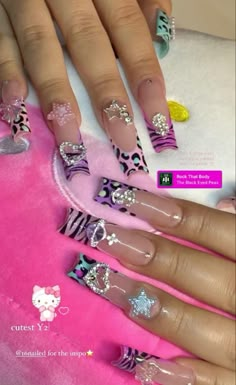 Throwback Nail Designs, Trashy Y2k Nails, Kawaii Nails Acrylic, Acrylic Nails Y2k, Cheetah Print Nails, Drip Nails, Cute Acrylic Nail Designs