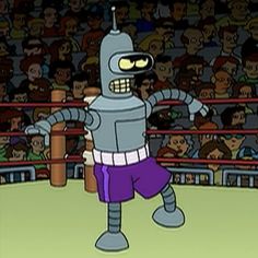 a cartoon character standing in the middle of a boxing ring