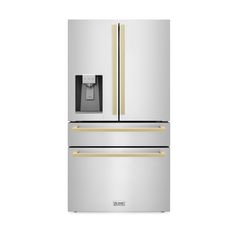 ZLINE 36 in. Autograph Edition Stainless Steel French Door Refrigerator with external water and ice dispenser front. Counter Depth Fridge, Refrigerator Temperature, Drawer Bins, Fridge Shelves, Counter Depth, Luxury Experience, Culinary Experience, Door Shelves, Champagne Bronze