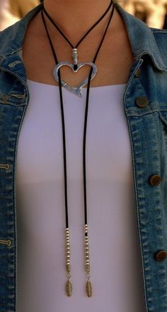 Suede Cord Necklace, Long Leather Necklace, Choker Handmade, Pendant Heart, Heart Choker, Suede Cord, Women Necklace, Homemade Jewelry, Bohemian Necklace