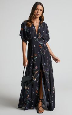 Classy Yet Trendy, Guest Attire, Wedding Attire Guest, Black Flower, Maxi Wrap Dress, Flower Field, Floral Dress Black, Guest Dresses, Floral Maxi Dress