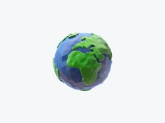 a low - poly model of the earth is shown in green and blue colors, with white background