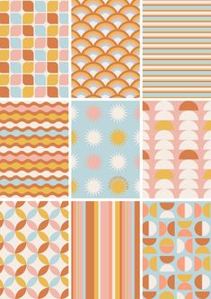 six different patterns in pastel colors