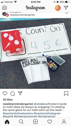 an instagram page with a red dice and some other items on top of it