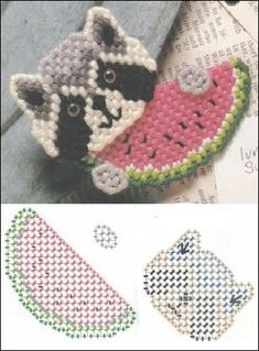 the pattern is made up of two raccoons and one watermelon