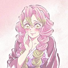 a drawing of a woman with pink hair