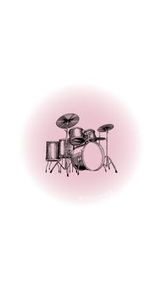 a black and white drawing of a drum set on a pink background with the words, i'm not sure what this is