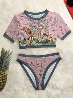 Women's Print Crew Neck Bikini Summer Beach Exit Swimwear Two Piece Swimsuit Vacation Bathing Suits Quoi Porter, Hot Lingerie, Blossom Print, The Tiger, Looks Vintage, Cherry Blossoms, Dusty Pink