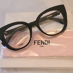 Fendi Peekaboo Authentic Black Zyl Matching Case N Pink Cloth All New A Beauty Perfect For Valentine Day Made In Italy Tom Ford Glasses Women, Girly Glasses, Unique Glasses Frames, Fendi Glasses, Glasses Frames Trendy, Chanel Glasses, Chic Glasses, Matching Case, Designer Eyeglass Frames