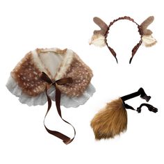 three different types of headbands and accessories on a white background, including one with fur