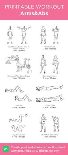 the printable workout arm and abss poster is shown with instructions for how to do it