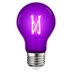 a purple light bulb with the letter m on it