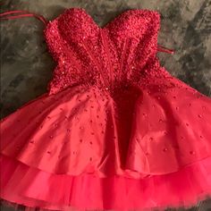 Worn Once , In Brand New Condition Hot Pink Glitter Homecoming Dress, Fluffy Pink Homecoming Dress, Short Fluffy Pink Dress, Pink Glitter Dress Short Fluffy, Hot Pink Prom Dresses Short Sparkle, Pink Sparkly, Glam Photoshoot, Cute Pink, Pink Dress