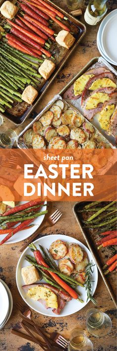 an image of a table full of food with the words easter dinner written on it