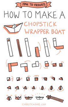 how to make a chopstick wrapper boat with pictures and text on the bottom