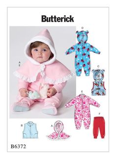 a baby's outfit, hoodie and pants are shown with the pattern for butterick