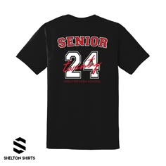 Exclusive Shelton Shirts Design! Senior Class of 2025 Graduation T-Shirt The front features a small left chest design that says Senior 25 and can be personalized with your high school or name below the design. The back has SENIOR across the top with a large twenty 24 on the back in a sports-style design. Personalize the back with your high school name, sport name or other wording. Buy them a trendy senior shirt they will actually wear! This would make an excellent Class of 2025 Senior Graduation T Shirt Names Ideas, Senior Apparel Design, Seniors Shirts Ideas, Senior Year Shirts Design, Seniors Tshirt Ideas, Senior T Shirts Ideas Design 2024, Class Shirt Ideas Sophomore, Class Of 2026 Shirt Ideas, Senior Tshirt 2024 Ideas