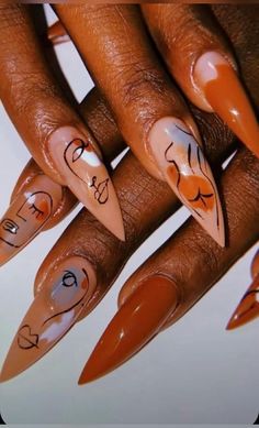 Fall Stilleto Nails, Face Nail Art, Girls Nail Designs, Dope Nail Designs, Classy Acrylic Nails, Girls Nails, Manicure Y Pedicure, Fabulous Nails, Pretty Acrylic Nails