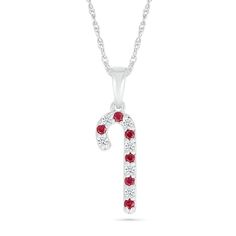 This charming red and white candy cane pendant is a fun and festive holiday look. Sterling silver Candy cane-shaped pendant is lined with alternating lab-created rubies and white lab-created sapphires 18.0-inch rope chain; spring-ring clasp Christmas Necklace, White Lab, Christmas Pendant, White Candy, Holiday Looks, Festive Holiday, Rope Chain, Holiday Festival, Spring Rings