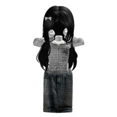 an image of a doll with black hair and glasses on it's head, standing in front of a white background