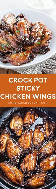 crock pot sticky chicken wings in a skillet