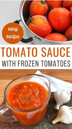 tomato sauce with frozen tomatoes in a bowl